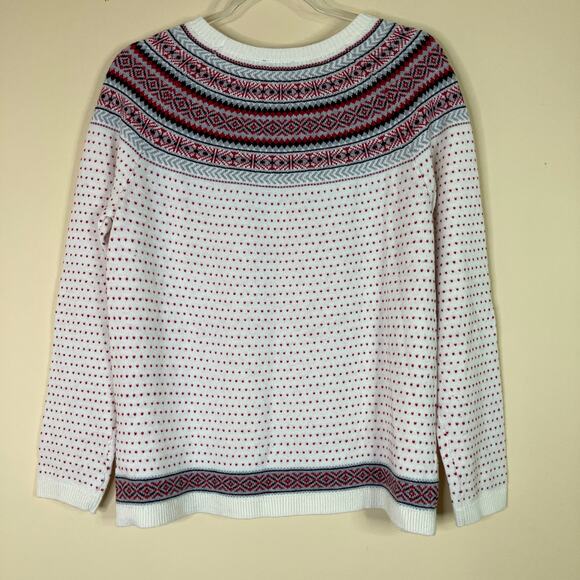 Talbots | Fair Isle Cream Red Sweater Dotted Womens L Petite Nylon Lambswool - Picture 3 of 6